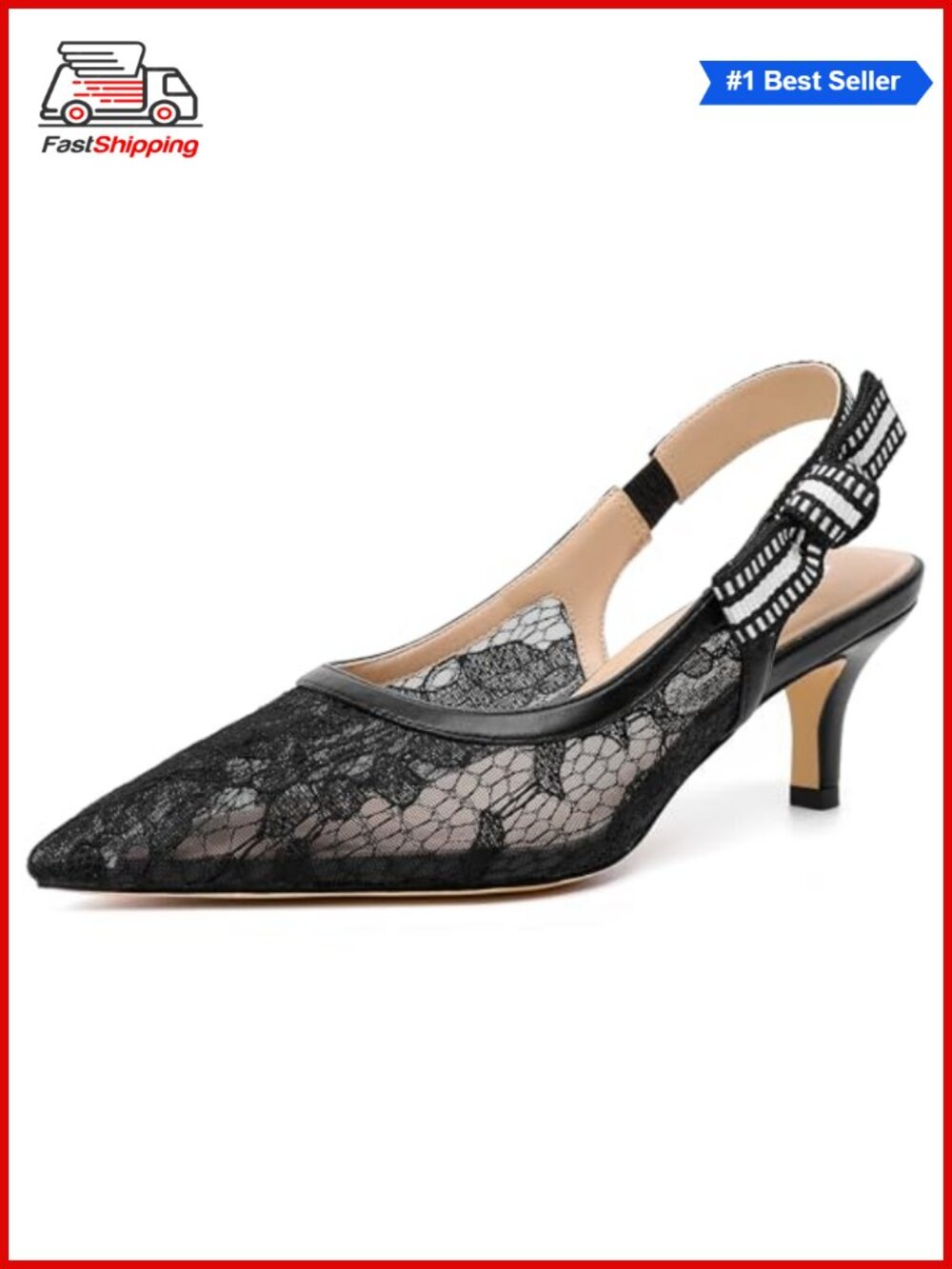 ✨ Slingback Kitten Heels Pointy Closed Toe Dressy Pumps with Bow